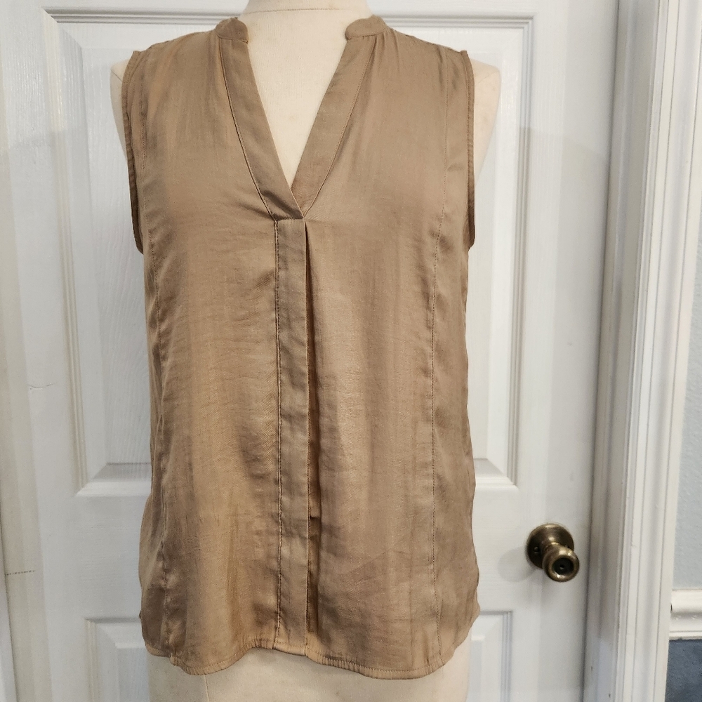 Tan V-Neck Blouse, Banana Republic, M